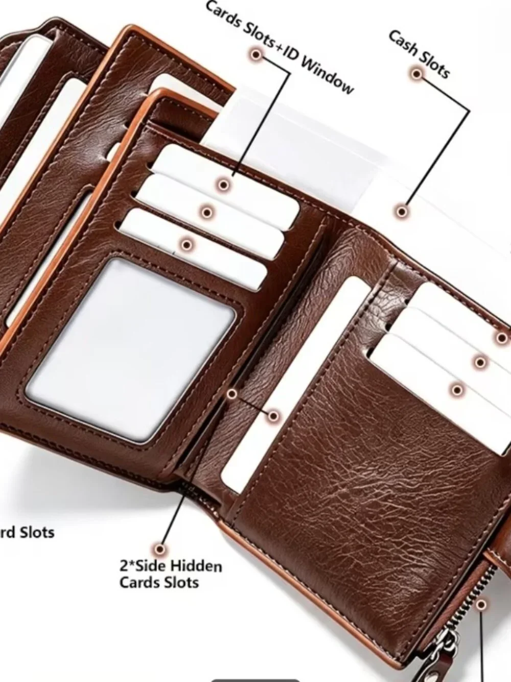 Men's Coffee Trifold Wallet with Detachable ID Window & Multi Card Slots NEW